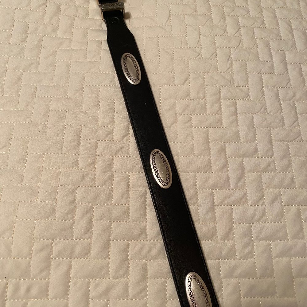 BRIGHTON Black Leather Belt with Sterling Silver